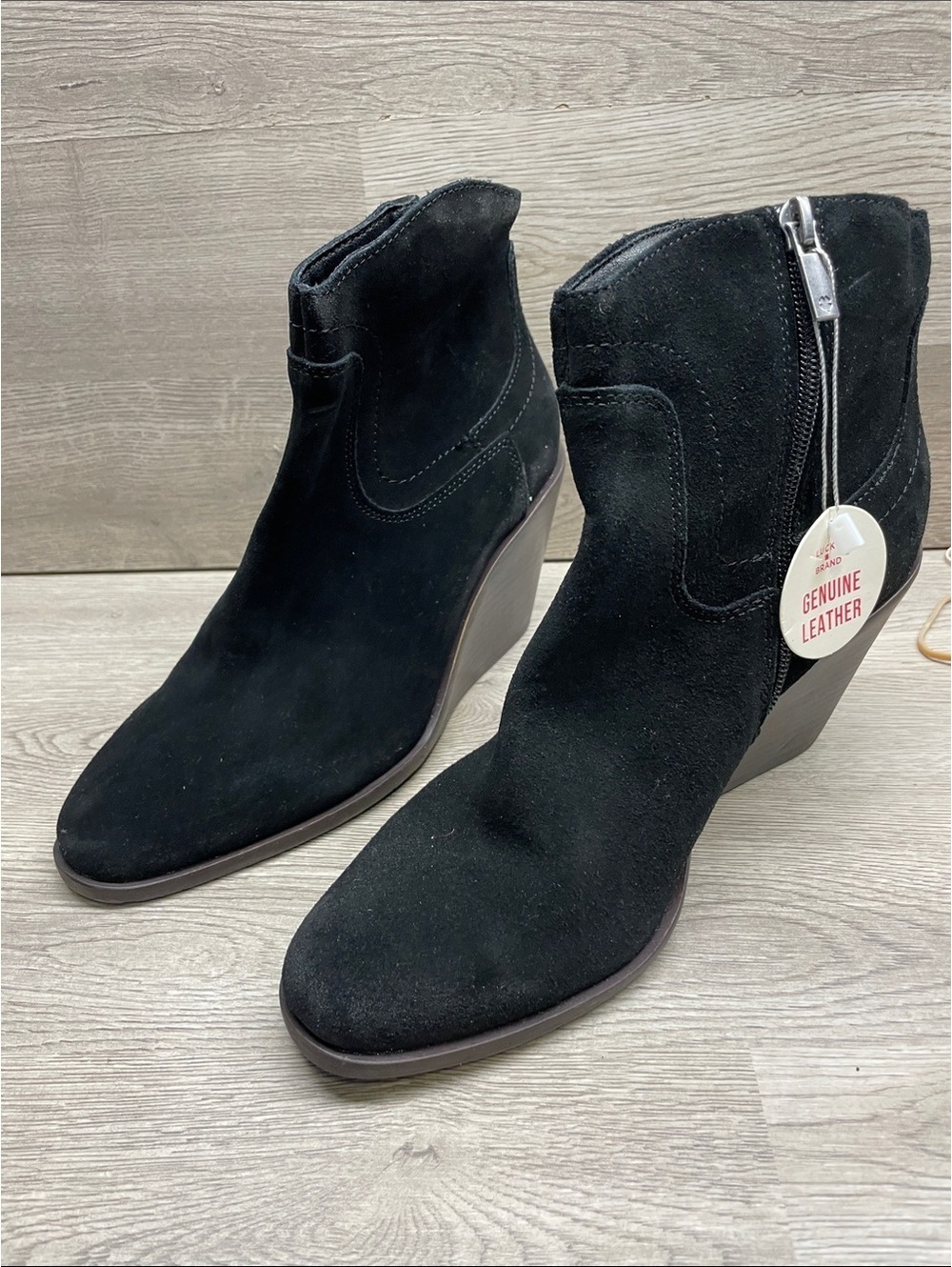 Lucky Brand Black Suede Wedge Booties #1484